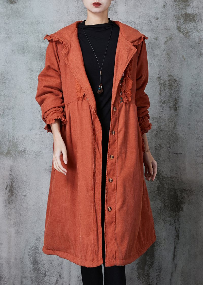 Unikt Orange Broderet Patchwork Blonde Fint Bomuldsfyldt Trenchfjeder - Dame trenchcoats