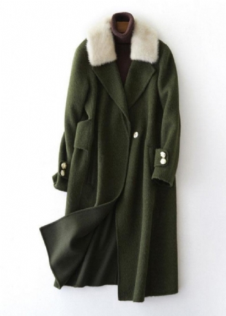 Vintage Armygrønne Uldfrakker Oversized Trenchcoat Pelskrave Damefrakker Med Hak