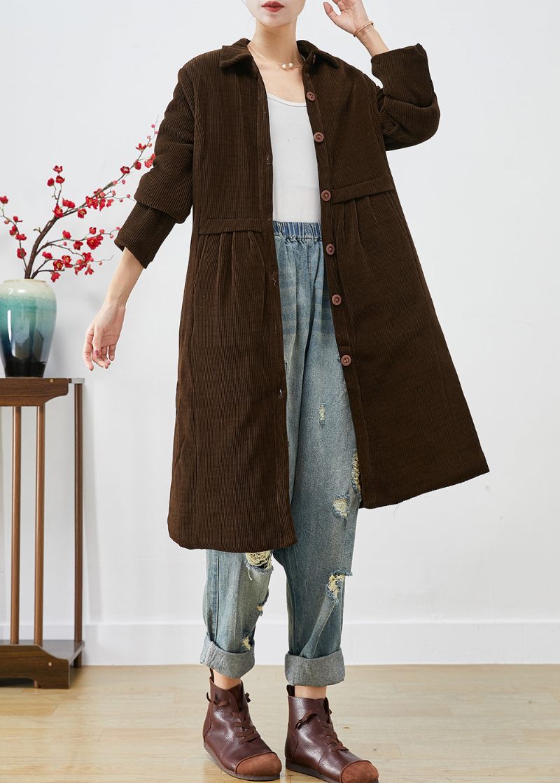 Vintage Chokolade Varm Fin Bomuld Fyldt Corduroy Trench Coats Vinter