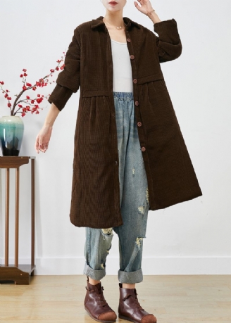 Vintage Chokolade Varm Fin Bomuld Fyldt Corduroy Trench Coats Vinter