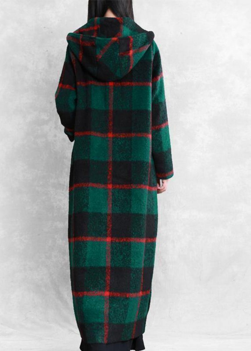 Vintage Grøn Plaid Uldfrakke Kvinder Plus Størrelse Vinterfrakke Damefrakker Med Kærv Knap - Dame trenchcoats