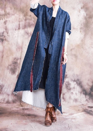 Vintage Oversize Frakker Efterår Outwear Blå Patchwork Asymmetriske