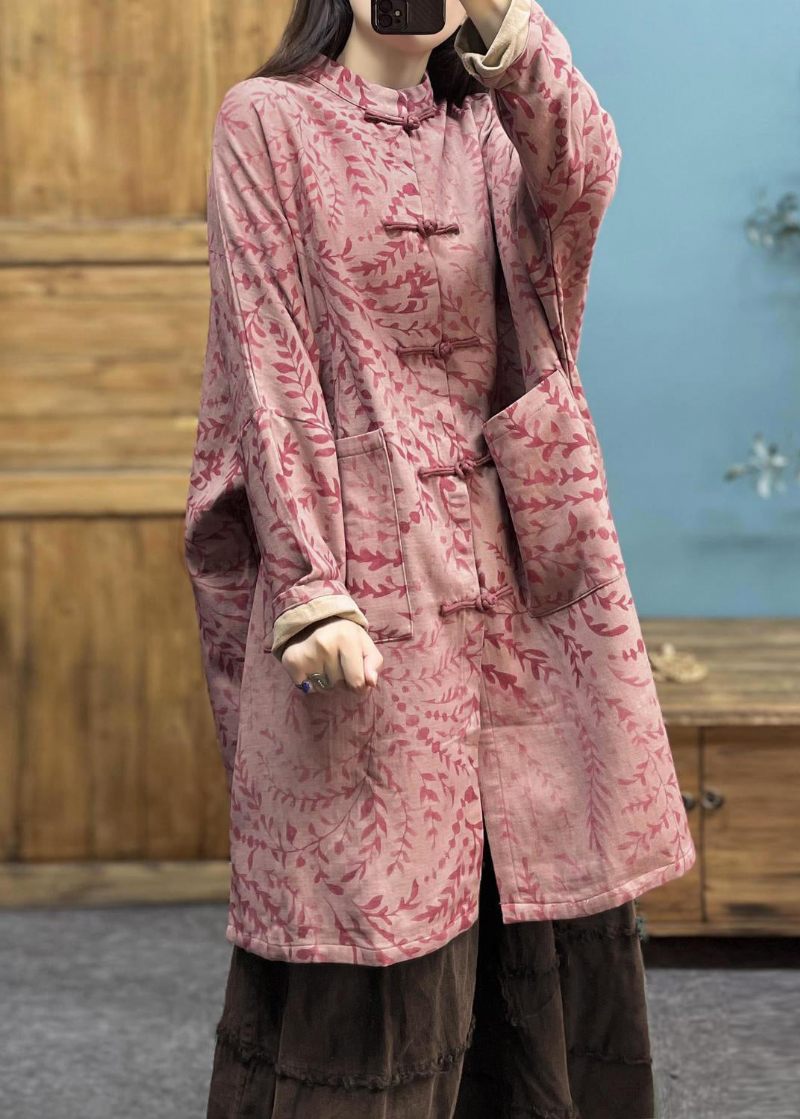 Vintage Pink Print Lommer Bomuld Trench Spring - Dame trenchcoats