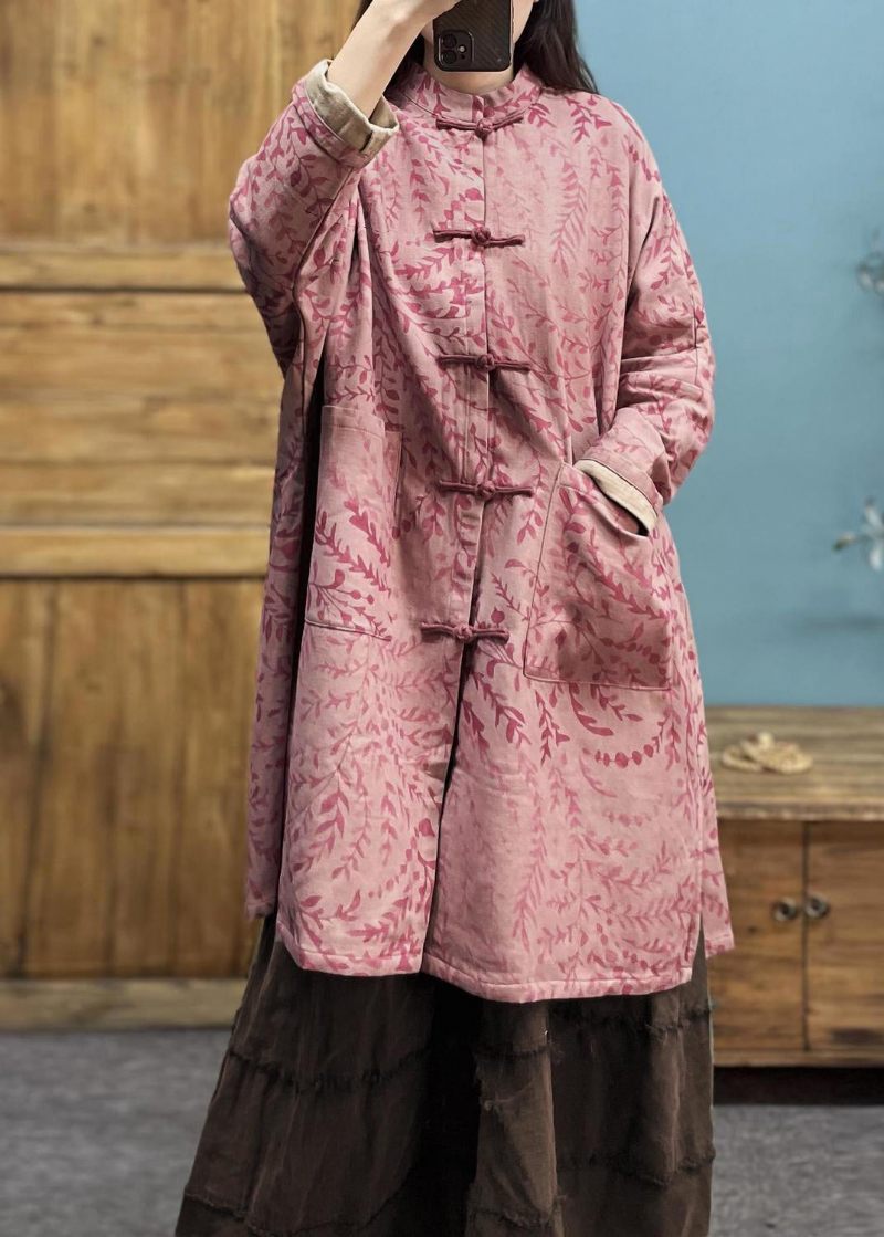 Vintage Pink Print Lommer Bomuld Trench Spring - Dame trenchcoats