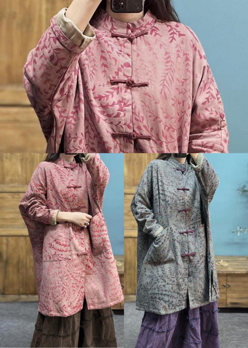 Vintage Pink Print Lommer Bomuld Trench Spring - Dame trenchcoats