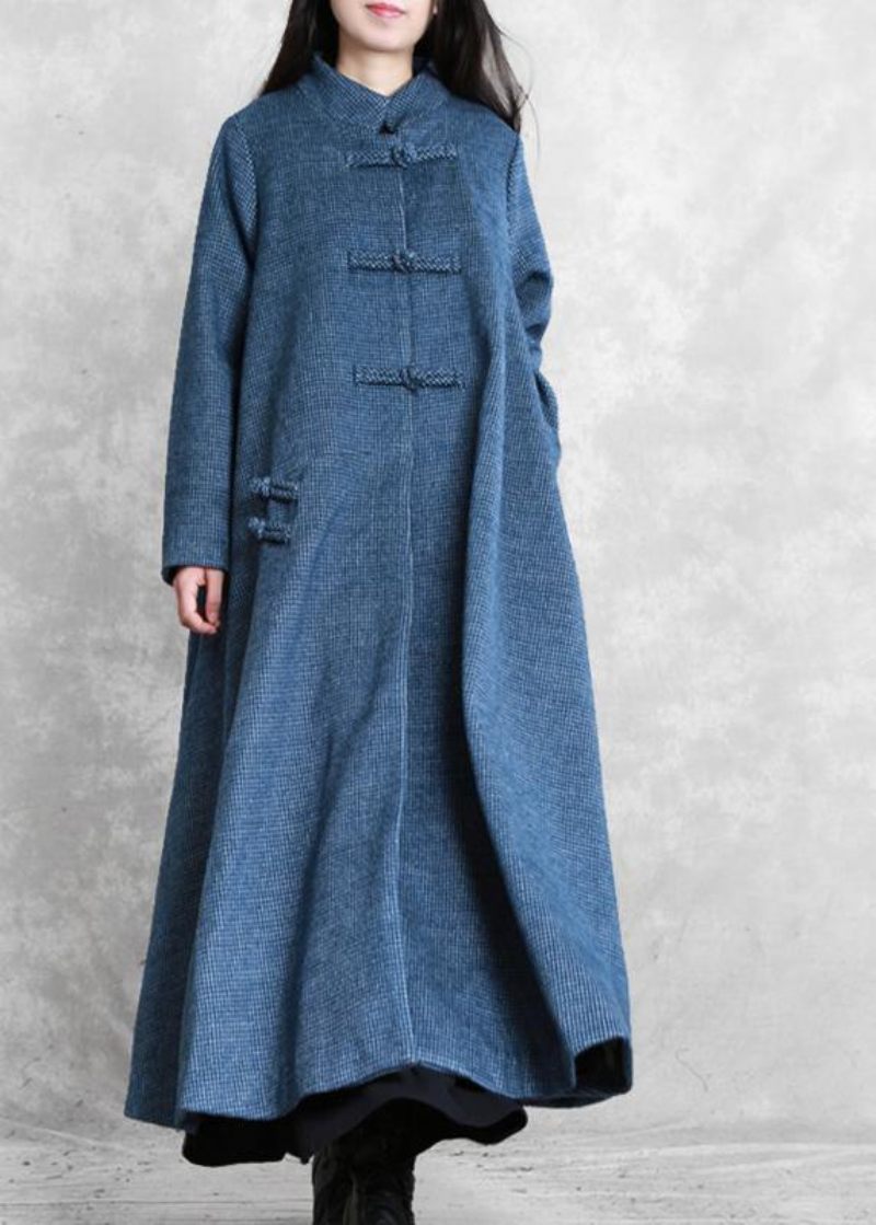 Vintage Plus Size Jakker Frakke Blå Standkrave Asymmetrisk Uldfrakker - Dame trenchcoats