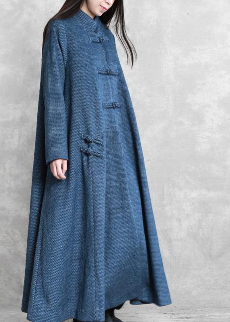 Vintage Plus Size Jakker Frakke Blå Standkrave Asymmetrisk Uldfrakker - Dame trenchcoats