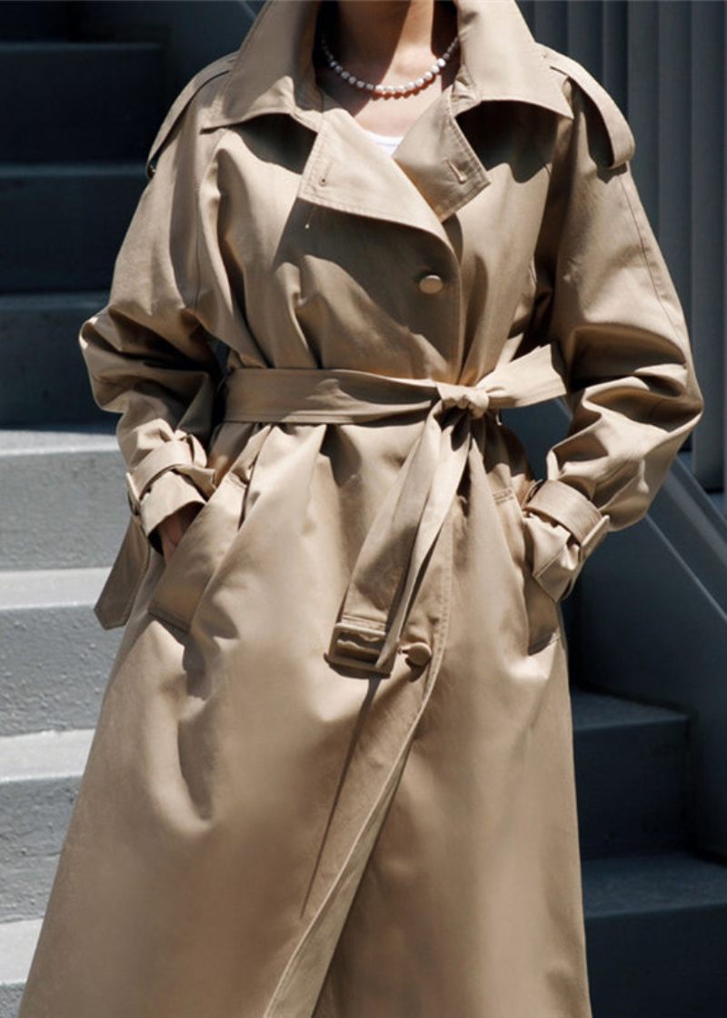 Vogue Khaki Peter Pan Krave Knaplommer Bomuld Trench Coats Langærmede - Khaki