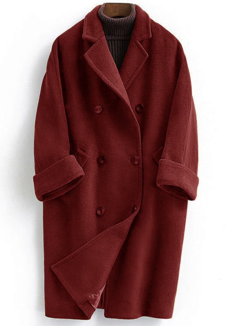 Woolen Coat Trendy Plus Size Lang Dobbeltbryst Kvinder Lilla Frakker Med Hak - Dame trenchcoats