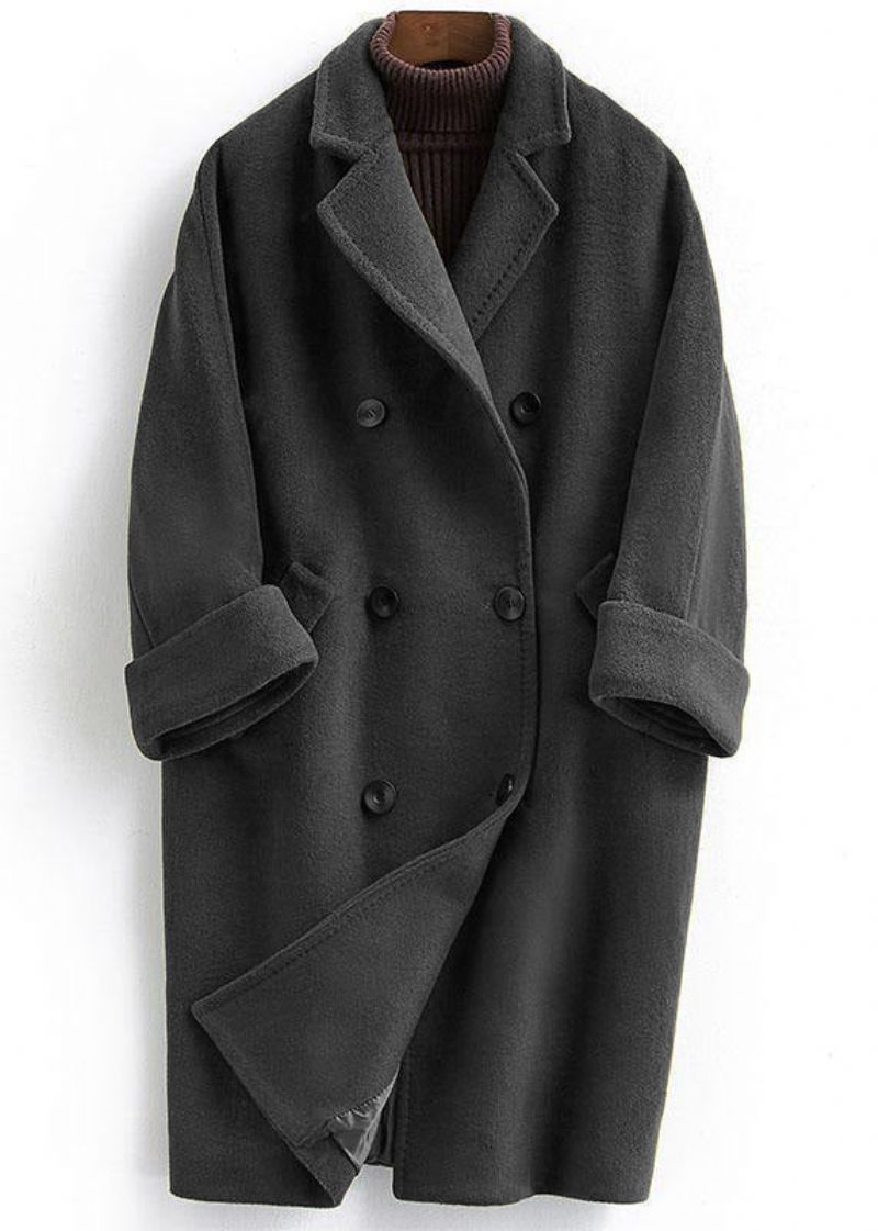 Woolen Coat Trendy Plus Size Lang Dobbeltbryst Kvinder Lilla Frakker Med Hak - Dame trenchcoats