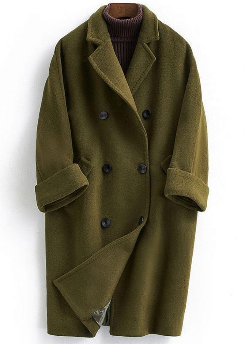 Woolen Coat Trendy Plus Size Lang Dobbeltbryst Kvinder Sorte Frakker Med Kærv - Dame trenchcoats